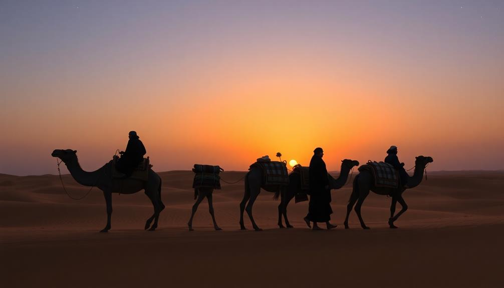 mirage shrouded sun scorched sand swept camel borne