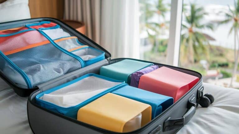 organized suitcases with packing cubes